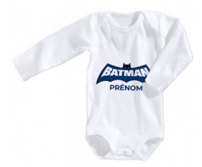 Body bébé Batman logo bleu avec prénom taille 3/6 mois manches Longues