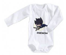 Body bébé Batman kids logo design-1 avec prénom taille 3/6 mois manches Longues