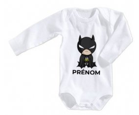 Body bébé Batman kids logo design-2 avec prénom taille 3/6 mois manches Longues