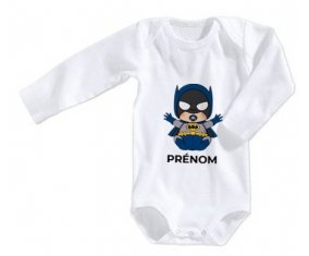 Body bébé Batman kids logo design-3 avec prénom taille 3/6 mois manches Longues