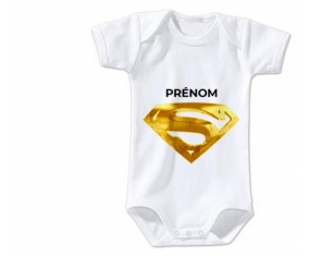 Body bébé Logo Superman doré avec prénom taille 3/6 mois manches Courtes