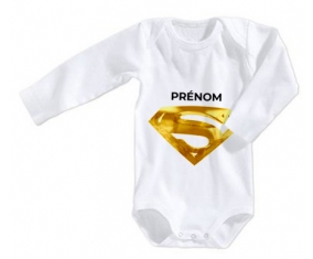 Body bébé Logo Superman doré avec prénom taille 3/6 mois manches Longues