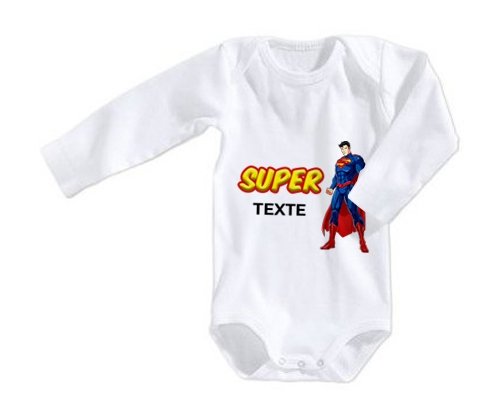 Body Bebe Personnalise Superman Avec Texte En Coton