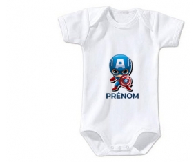 Body bébé Captain America kids design-1 avec prénom taille 3/6 mois manches Courtes