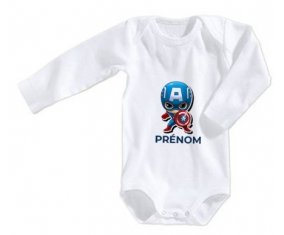 Body bébé Captain America kids design-1 avec prénom taille 3/6 mois manches Longues