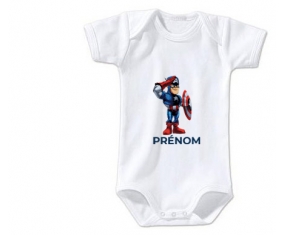 Body bébé Captain America design-2 avec prénom taille 3/6 mois manches Courtes