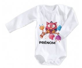 Body bébé Animaux rigolos Hibou avec prénom taille 3/6 mois manches Longues