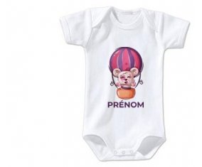 Body bébé Animaux rigolos Ballon et ours avec prénom taille 3/6 mois manches Courtes