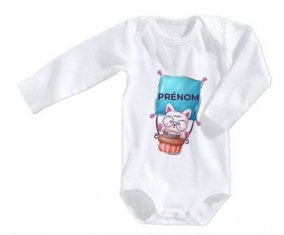 Body bébé Animaux rigolos Chat avec prénom taille 3/6 mois manches Longues