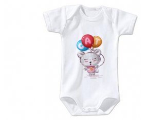 Body bébé Animaux rigolos Cat design-2 taille 3/6 mois manches Courtes