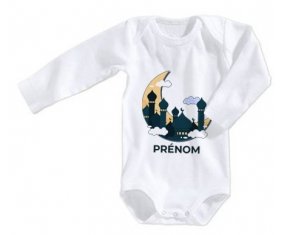 Body bébé Islam mosqué avec prénom design-5 taille 3/6 mois manches Longues