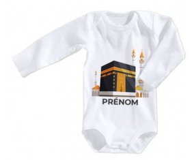 Body bébé Islam Mecque design-1 avec prénom taille 3/6 mois manches Longues