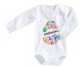 Body bébé Oeuf de Pâques design-1 avec prénom taille 3/6 mois manches Longues