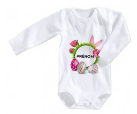 Body bébé Oeuf de Pâques design-6 avec prénom taille 3/6 mois manches Longues