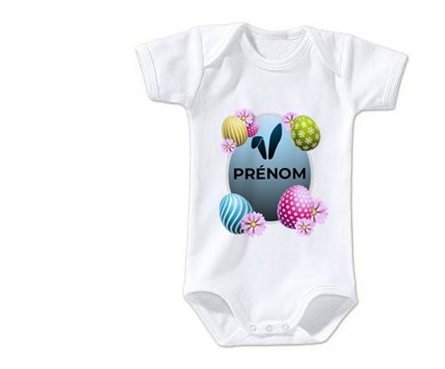 Body bébé Oeuf de Pâques design-8 avec prénom taille 3/6 mois manches Courtes