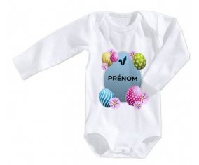 Body bébé Oeuf de Pâques design-12 avec prénom taille 3/6 mois manches Longues