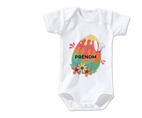 Body bébé Oeuf de Pâques design-16 avec prénom taille 3/6 mois manches Courtes