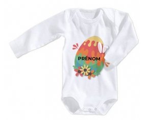 Body bébé Oeuf de Pâques design-16 avec prénom taille 3/6 mois manches Longues