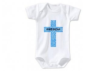 Body bébé Croix christ bleue avec prénom taille 3/6 mois manches Courtes