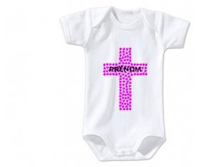 Body bébé Croix christ rose avec prénom taille 3/6 mois manches Courtes