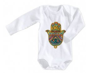 Body bébé Judaisme : Khamsa mauvais œil taille 3/6 mois manches Longues