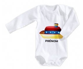 Body bébé Jouet toys Bateau design-1 avec prénom taille 3/6 mois manches Longues