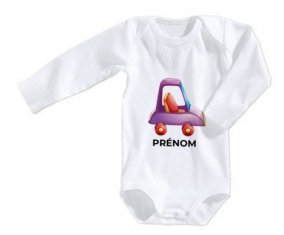 Body bébé Jouet toys voiture violet design-1 avec prénom taille 3/6 mois manches Longues