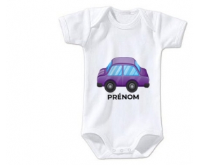 Body bébé Jouet toys voiture violet design-2 avec prénom taille 3/6 mois manches Courtes