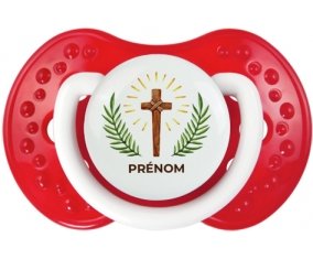 Croix christ avec prénom : Blanc-rouge classique Tétine embout Lovi Dynamic