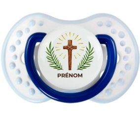 Croix christ avec prénom : Marine-blanc-bleu classique Tétine embout Lovi Dynamic