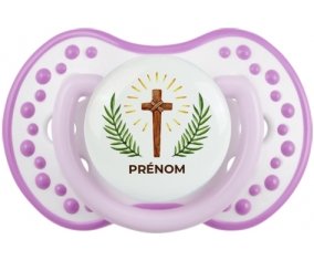 Croix christ avec prénom : Blanc-mauve classique Tétine embout Lovi Dynamic