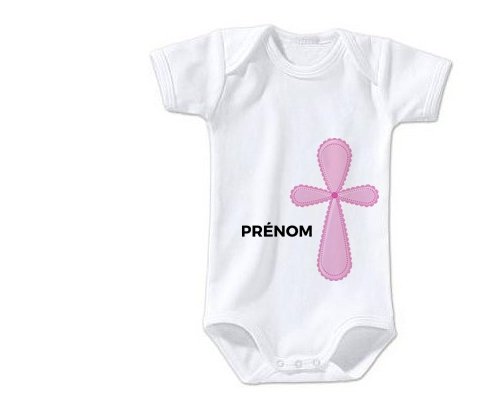 Body bébé It's a girl croix rose + prénom 12/18 mois manches Longues