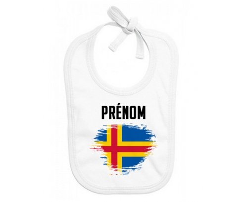 Bavoir bébé personnalisé Drapeau effet pinceau Iles Aland avec prénom