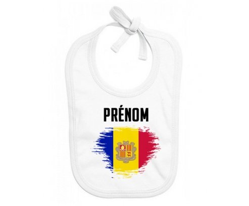 Bavoir bébé personnalisé Drapeau effet pinceau Andorre avec prénom