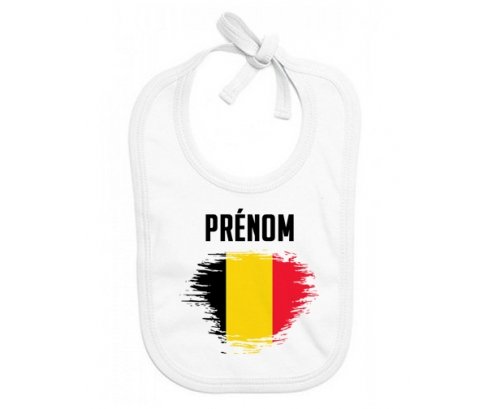 Bavoir bébé personnalisé Drapeau effet pinceau Belgique avec prénom