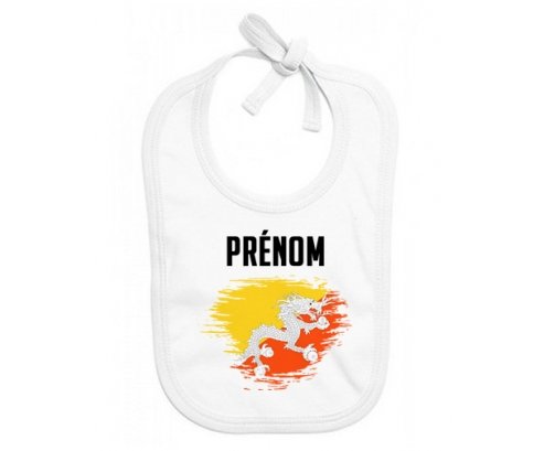 Bavoir bébé personnalisé Drapeau effet pinceau Bhoutan avec prénom