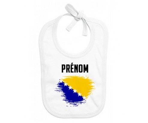Bavoir bébé personnalisé Drapeau effet pinceau Bosnie Herzégovine avec prénom