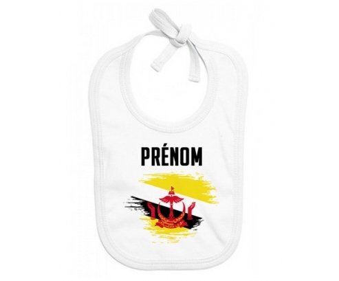 Bavoir bébé personnalisé Drapeau effet pinceau Brunei Darussalam avec prénom