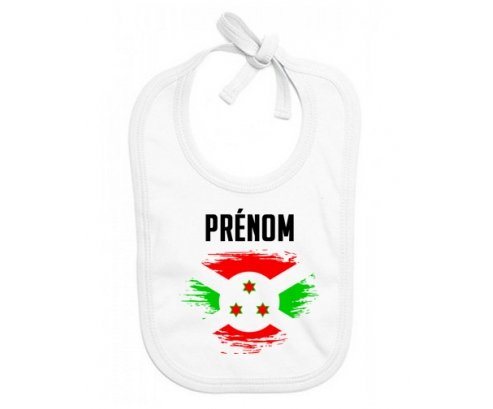 Bavoir bébé personnalisé Drapeau effet pinceau Burundi avec prénom