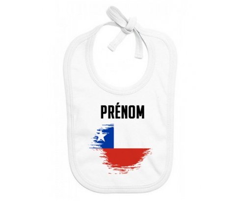 Bavoir bébé personnalisé Drapeau effet pinceau Chili avec prénom