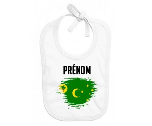 Bavoir bébé personnalisé Drapeau effet pinceau Îles Cocos avec prénom
