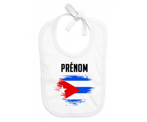 Bavoir bébé personnalisé Drapeau effet pinceau Cuba avec prénom