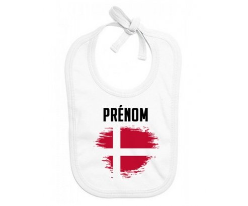 Bavoir bébé personnalisé Drapeau effet pinceau Danemark avec prénom