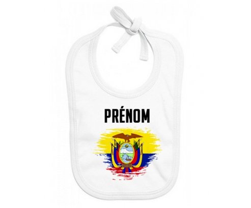 Bavoir bébé personnalisé Drapeau effet pinceau Equateur avec prénom