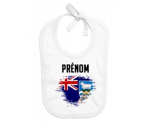 Bavoir bébé personnalisé Drapeau effet pinceau les îles Falkland avec prénom