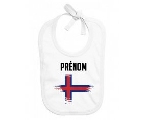 Bavoir bébé personnalisé Drapeau effet pinceau Îles Féroé avec prénom