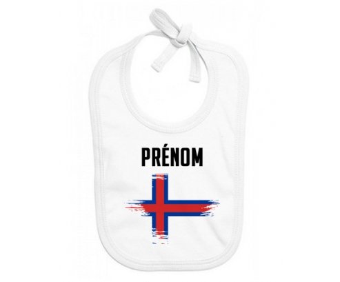 Bavoir bébé personnalisé Drapeau effet pinceau Îles Féroé avec prénom
