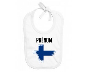 Bavoir bébé personnalisé Drapeau effet pinceau Finlande avec prénom
