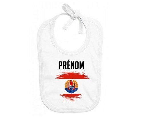 Bavoir bébé personnalisé Drapeau effet pinceau Polynésie française avec prénom