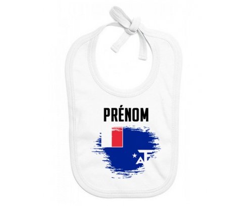 Bavoir bébé personnalisé Drapeau effet pinceau Terres australes françaises avec prénom